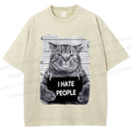 Unisex Cat Printed Washed Tee