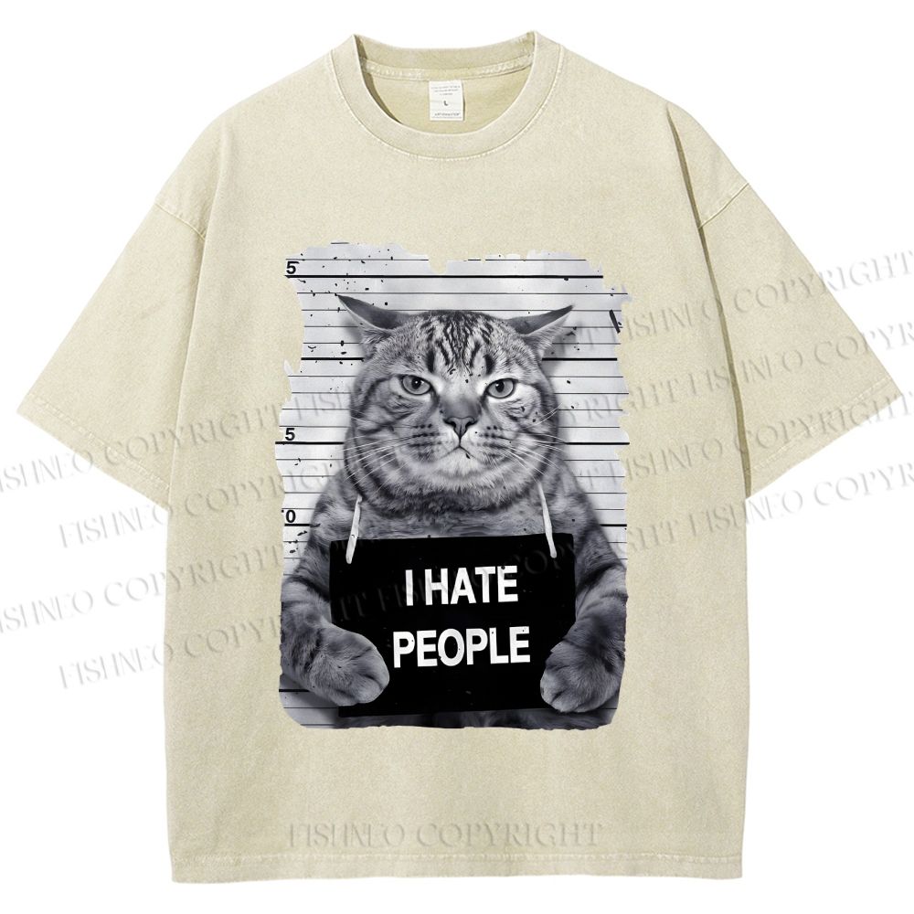 Unisex Cat Printed Washed Tee