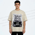 Unisex Cat Printed Washed Tee