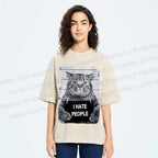 Unisex Cat Printed Washed Tee