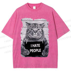 Unisex Cat Printed Washed Tee