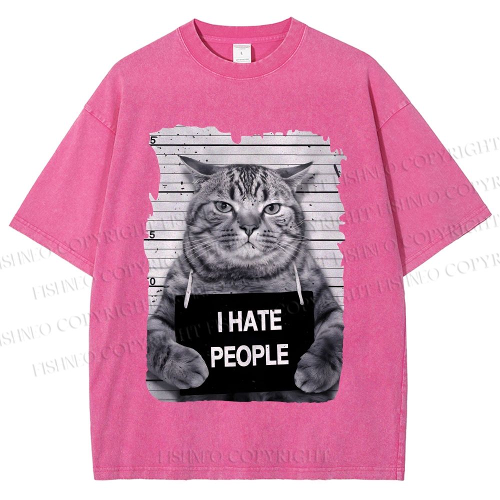 Unisex Cat Printed Washed Tee