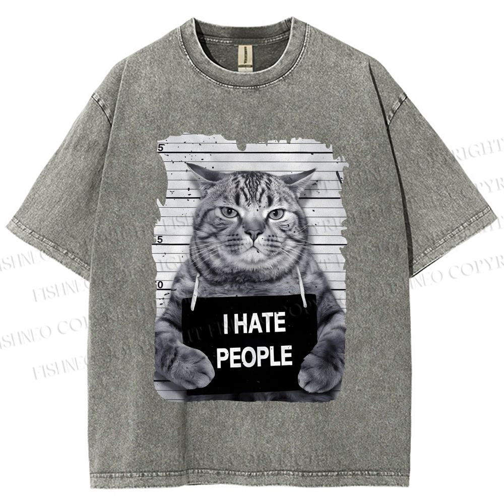 Unisex Cat Printed Washed Tee