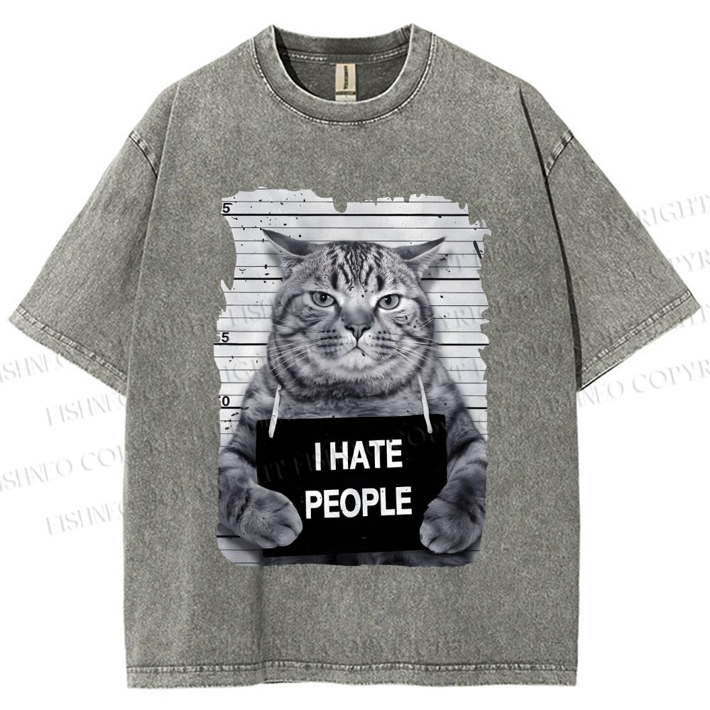 Unisex Cat Printed Washed Tee