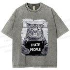 Unisex Cat Printed Washed Tee