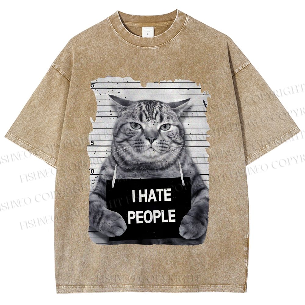 Unisex Cat Printed Washed Tee