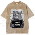 Unisex Cat Printed Washed Tee