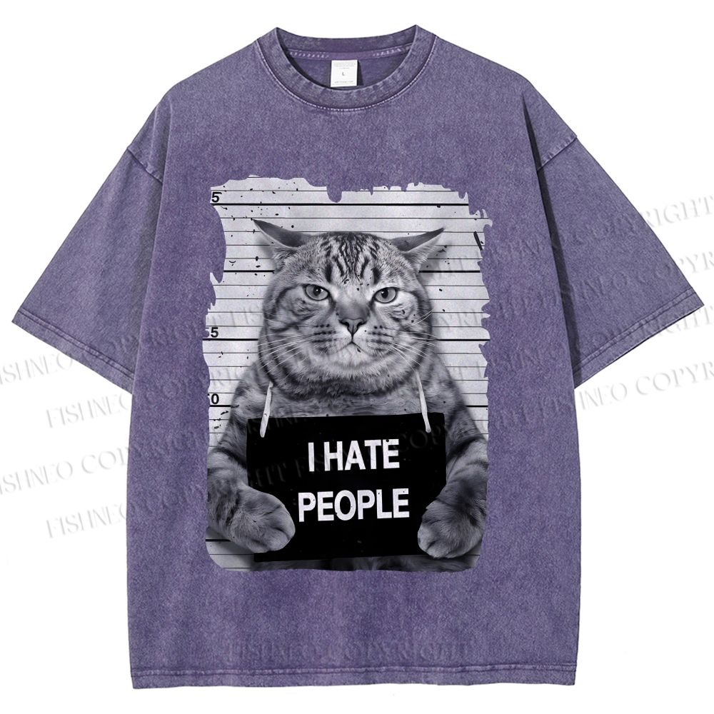Unisex Cat Printed Washed Tee