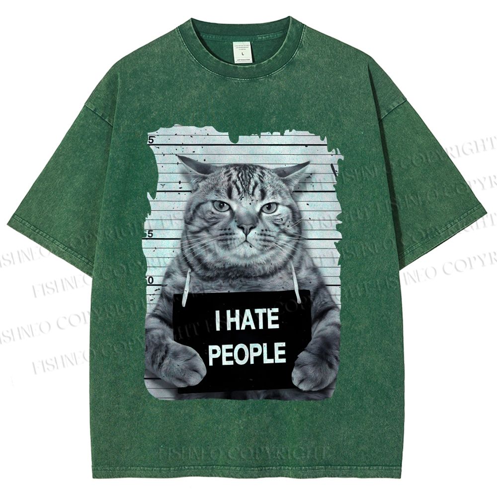 Unisex Cat Printed Washed Tee