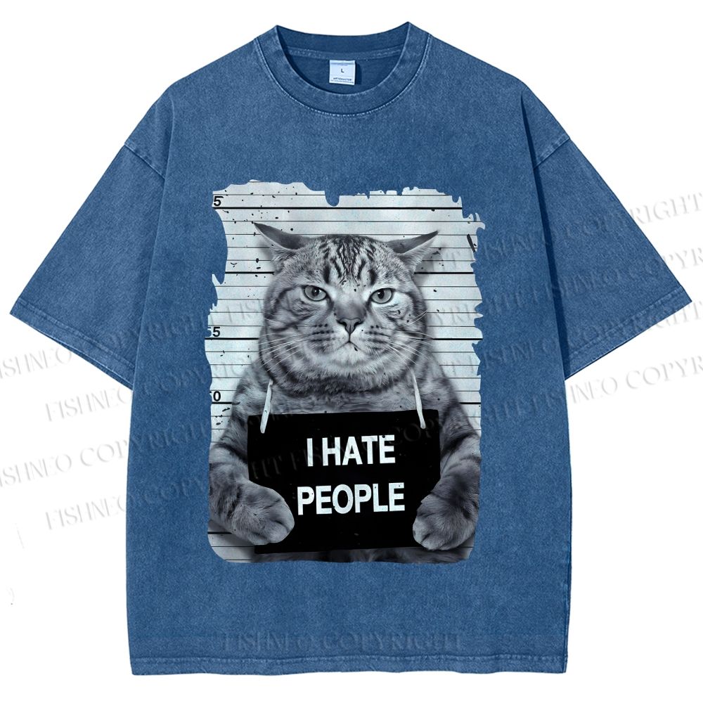 Unisex Cat Printed Washed Tee