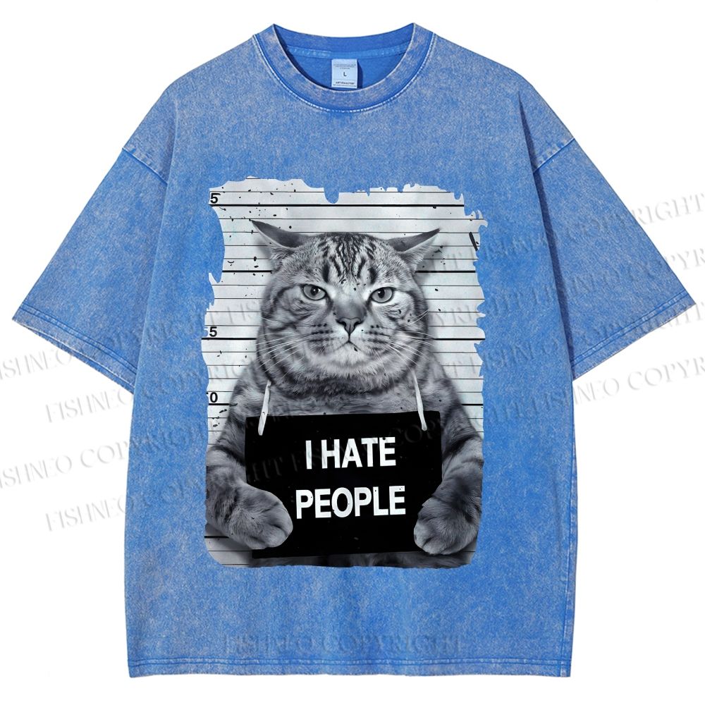 Unisex Cat Printed Washed Tee