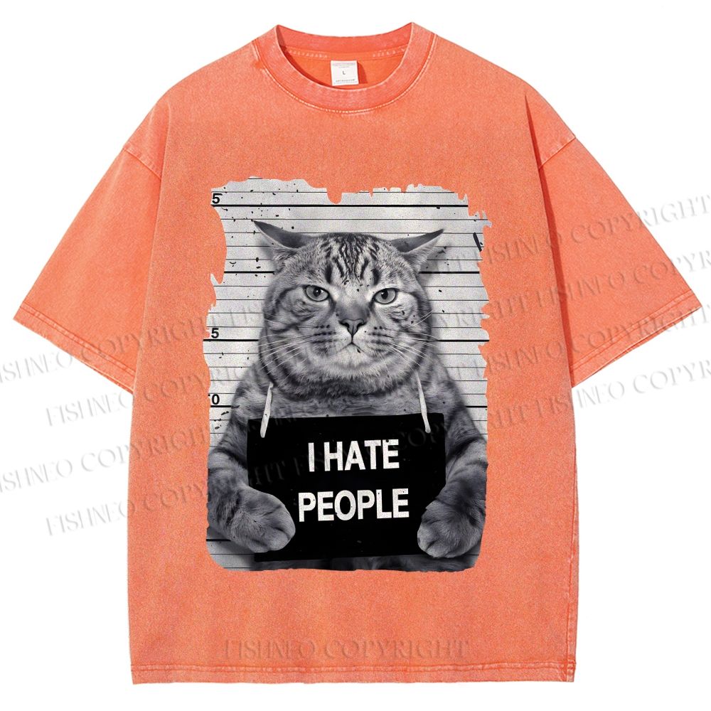 Unisex Cat Printed Washed Tee