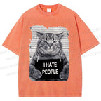 Unisex Cat Printed Washed Tee