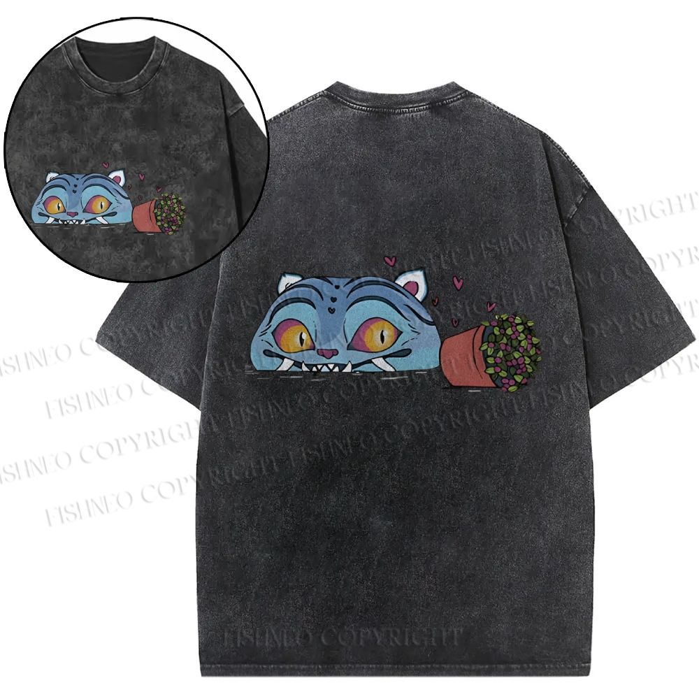Unisex Cat Printed Snowflake Vintage Cotton T-Shirt