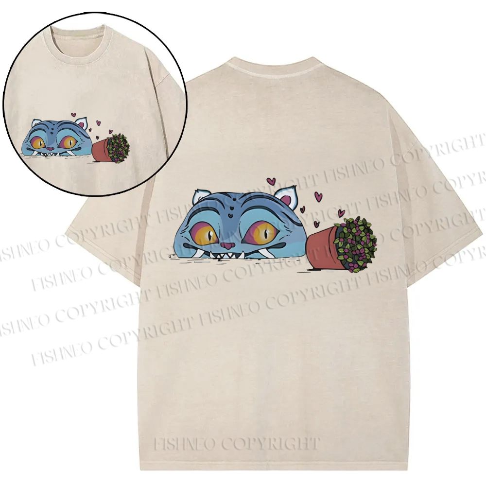 Unisex Cat Printed Snowflake Vintage Cotton T-Shirt