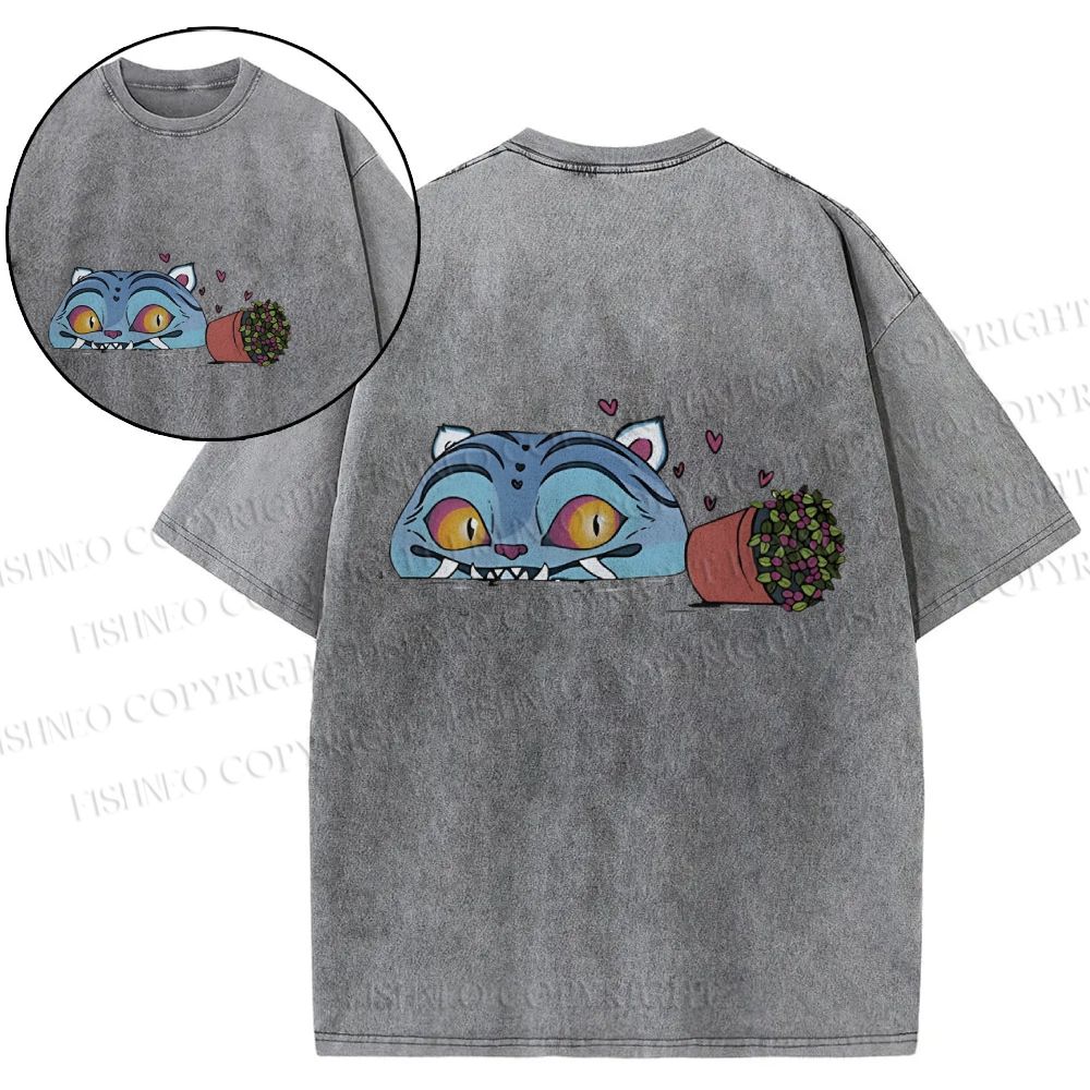 Unisex Cat Printed Snowflake Vintage Cotton T-Shirt