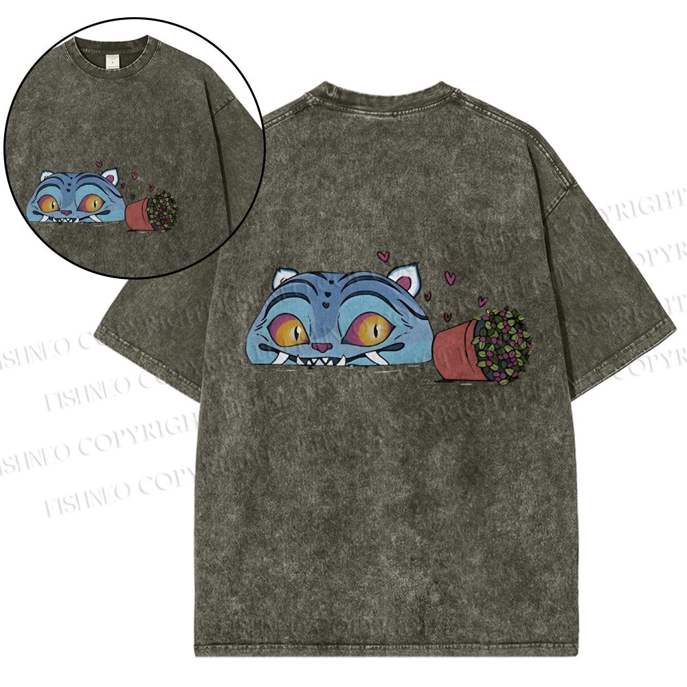 Unisex Cat Printed Snowflake Vintage Cotton T-Shirt