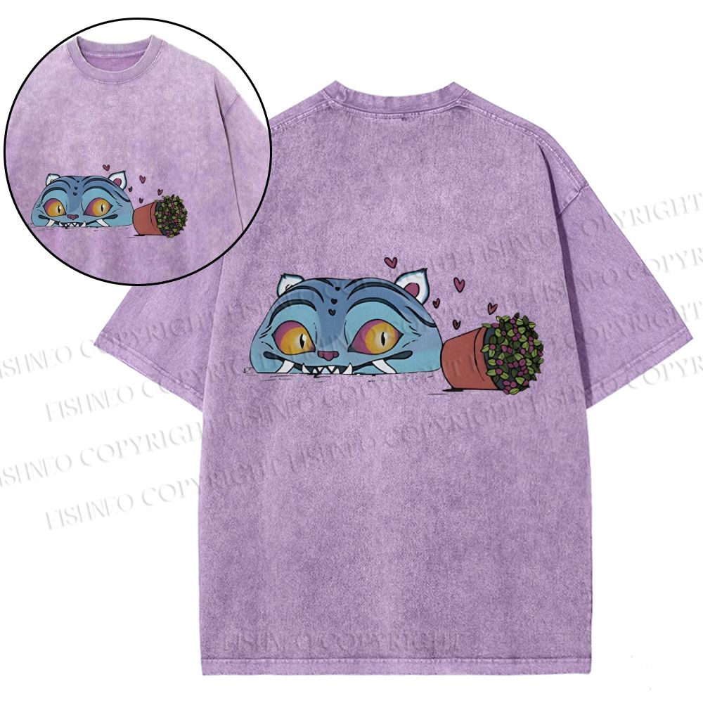 Unisex Cat Printed Snowflake Vintage Cotton T-Shirt