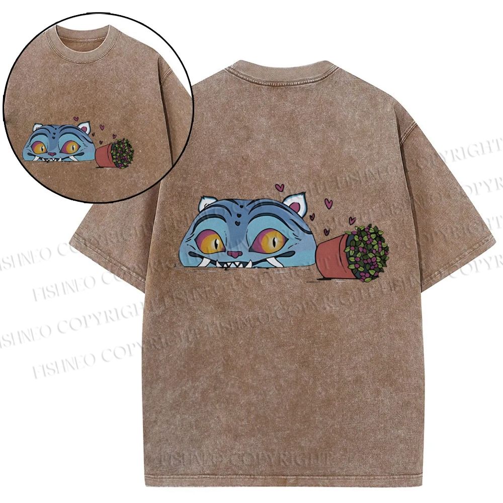 Unisex Cat Printed Snowflake Vintage Cotton T-Shirt