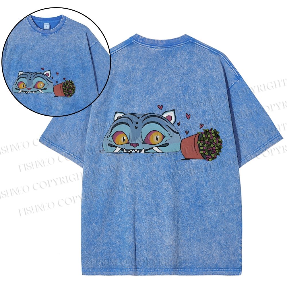 Unisex Cat Printed Snowflake Vintage Cotton T-Shirt