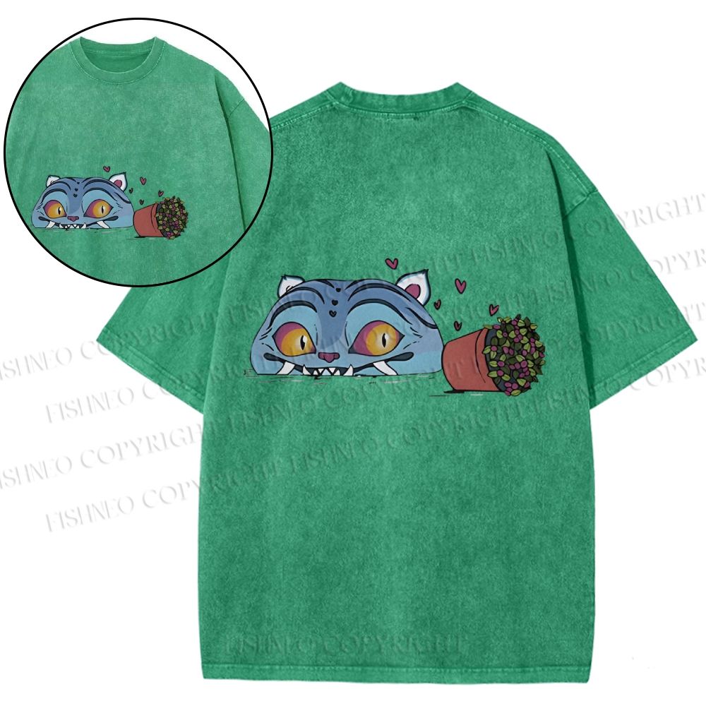 Unisex Cat Printed Snowflake Vintage Cotton T-Shirt