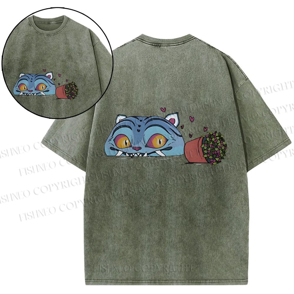 Unisex Cat Printed Snowflake Vintage Cotton T-Shirt