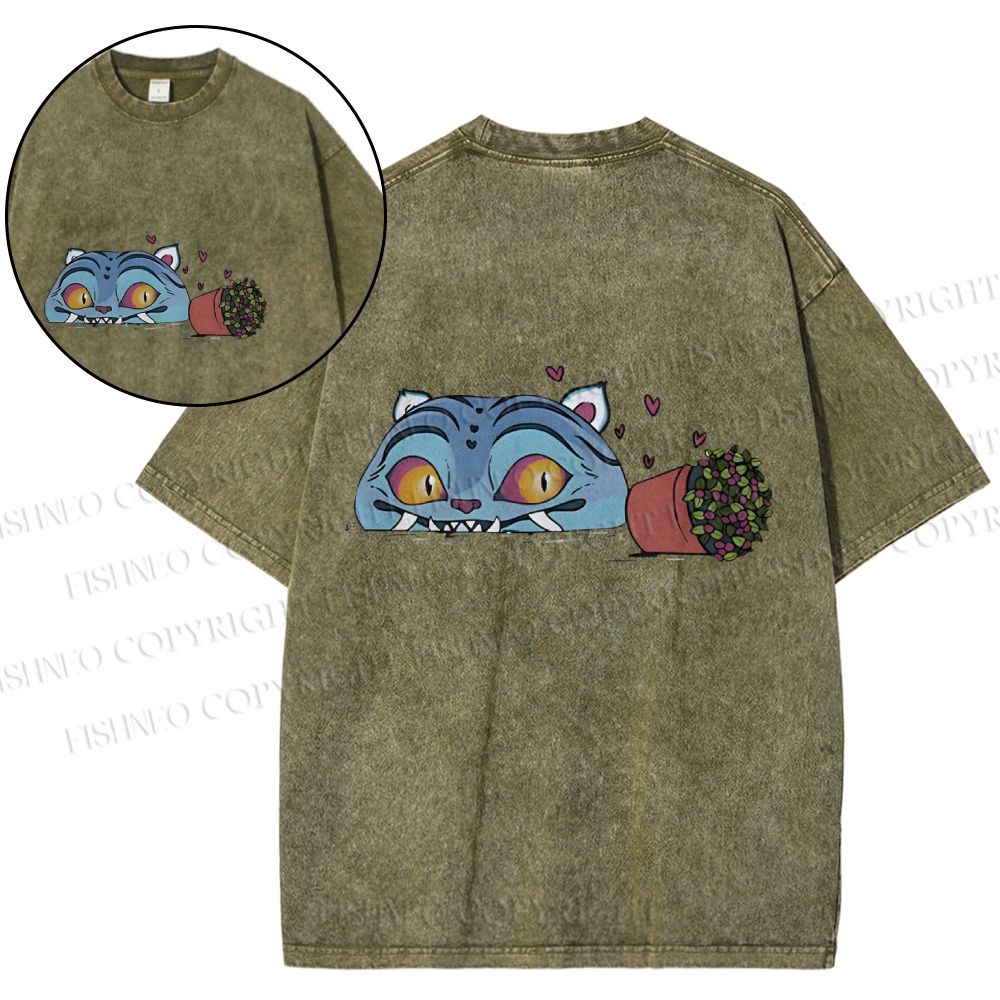 Unisex Cat Printed Snowflake Vintage Cotton T-Shirt