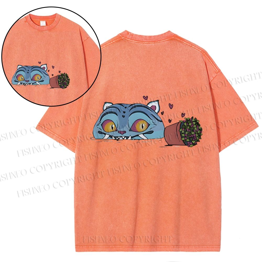 Unisex Cat Printed Snowflake Vintage Cotton T-Shirt