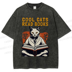 Unisex Cool Cats Read Books Printed Washed Tee