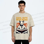 Unisex Cool Cats Read Books Printed Washed Tee