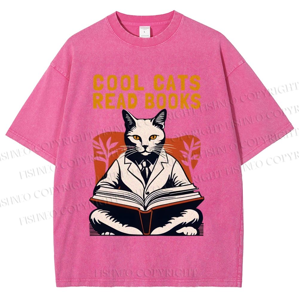 Unisex Cool Cats Read Books Printed Washed Tee