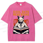 Unisex Cool Cats Read Books Printed Washed Tee