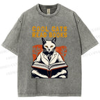 Unisex Cool Cats Read Books Printed Washed Tee