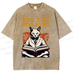 Unisex Cool Cats Read Books Printed Washed Tee