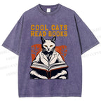 Unisex Cool Cats Read Books Printed Washed Tee