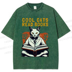 Unisex Cool Cats Read Books Printed Washed Tee