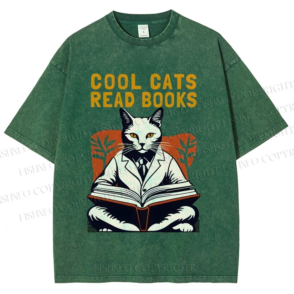 Unisex Cool Cats Read Books Printed Washed Tee