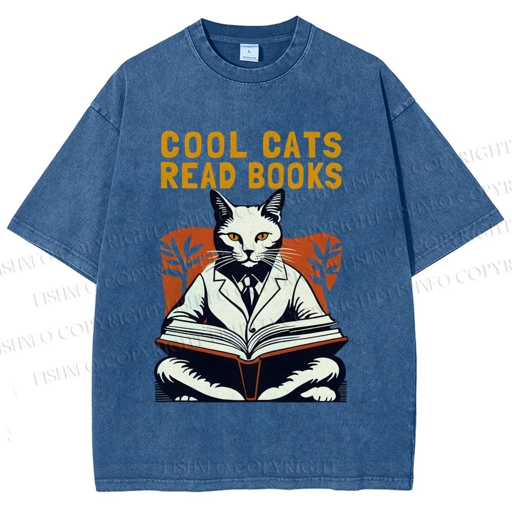 Unisex Cool Cats Read Books Printed Washed Tee