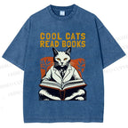 Unisex Cool Cats Read Books Printed Washed Tee