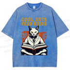 Unisex Cool Cats Read Books Printed Washed Tee