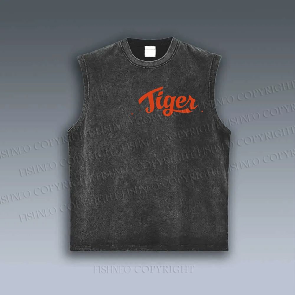 Unisex Tiger Printed Vintage Tank Top