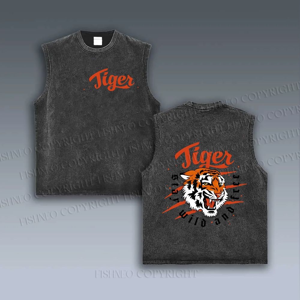 Unisex Tiger Printed Vintage Tank Top