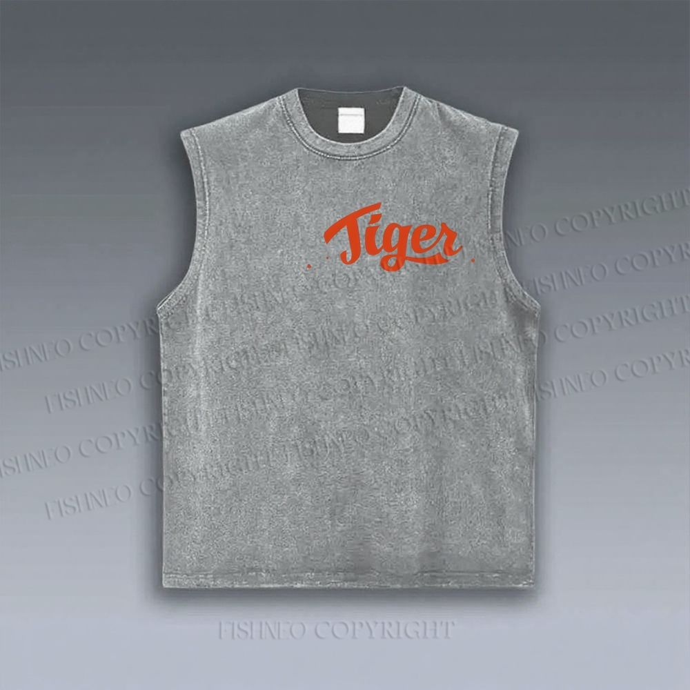 Unisex Tiger Printed Vintage Tank Top