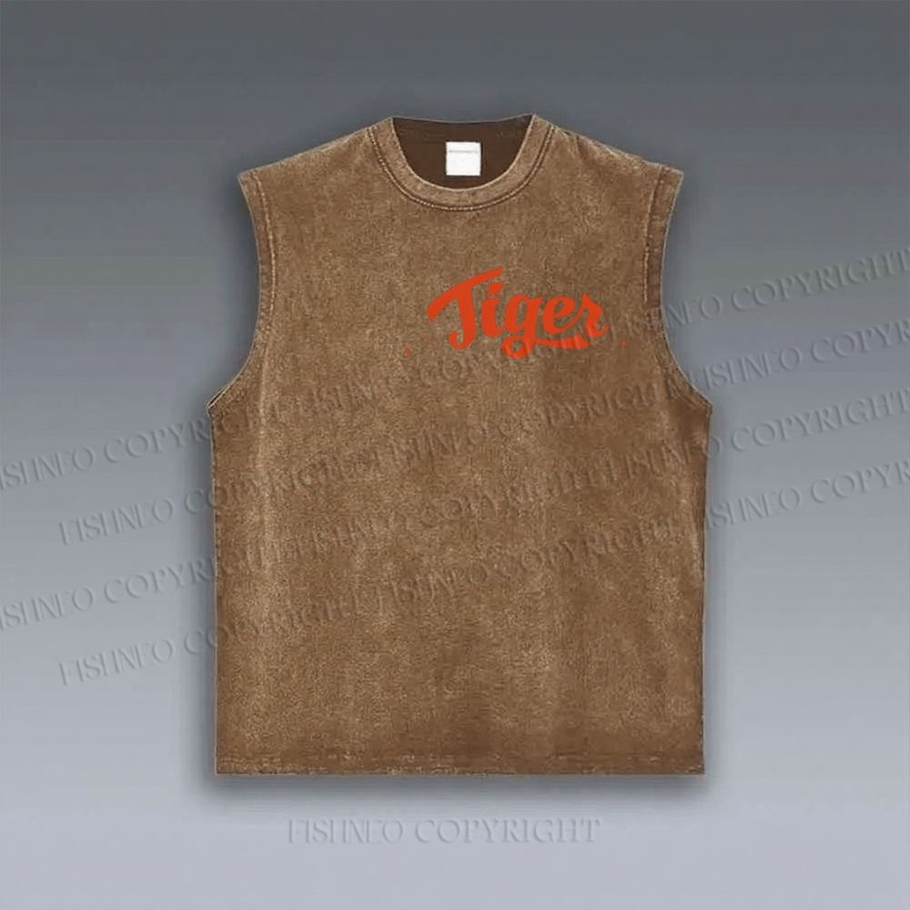 Unisex Tiger Printed Vintage Tank Top