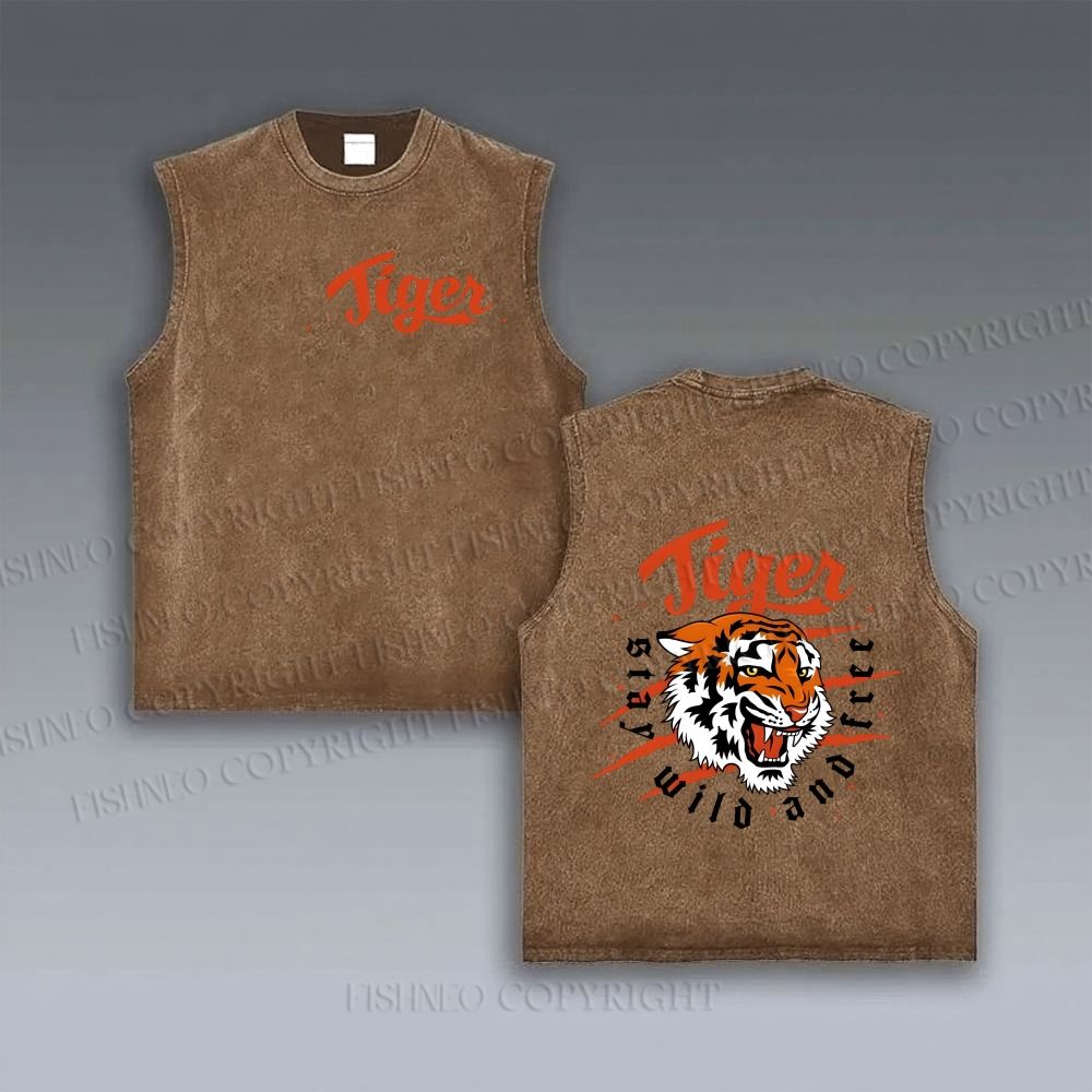 Unisex Tiger Printed Vintage Tank Top