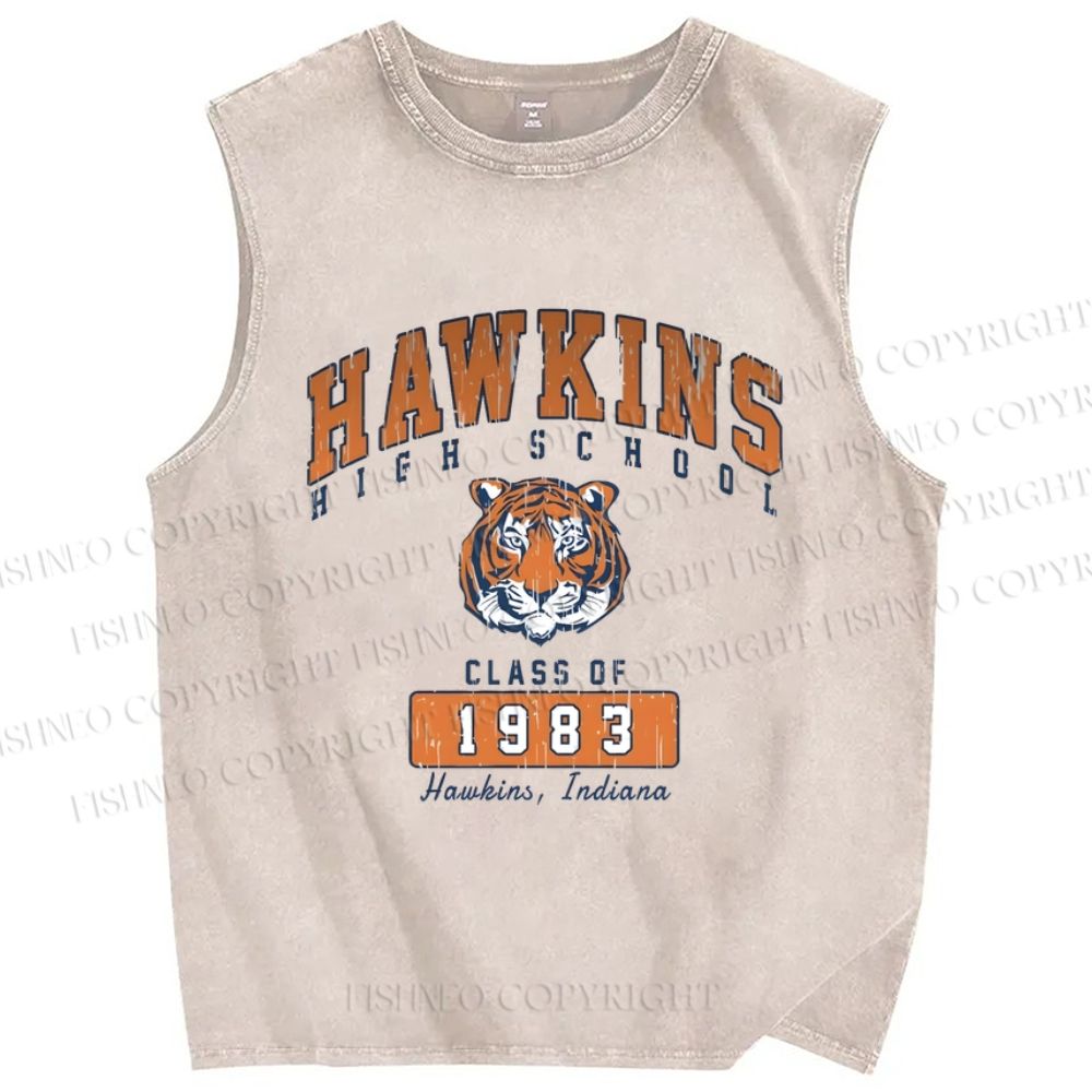 Unisex Vintage Tiger Printed Washed Tank Top