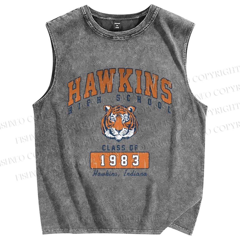 Unisex Vintage Tiger Printed Washed Tank Top