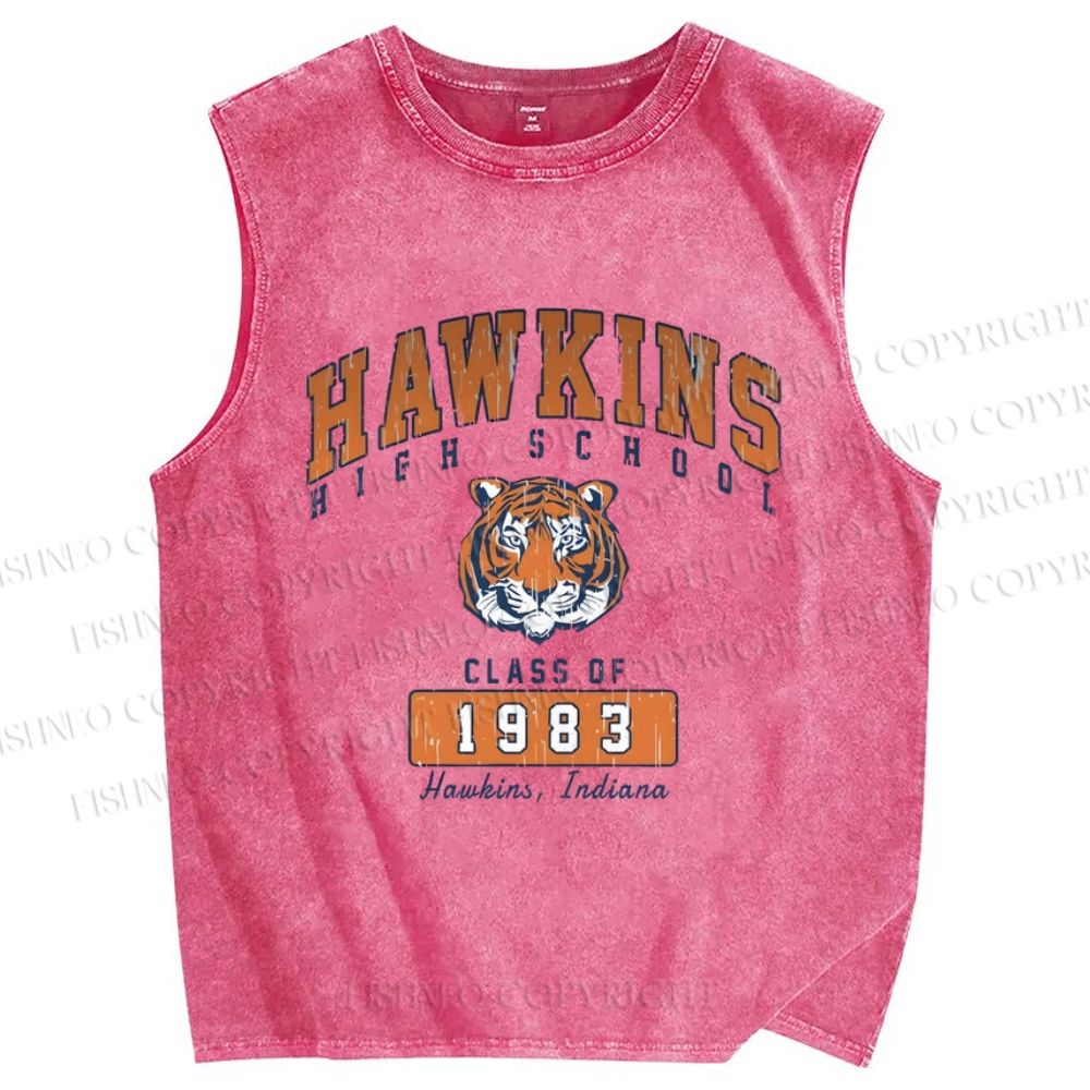 Unisex Vintage Tiger Printed Washed Tank Top