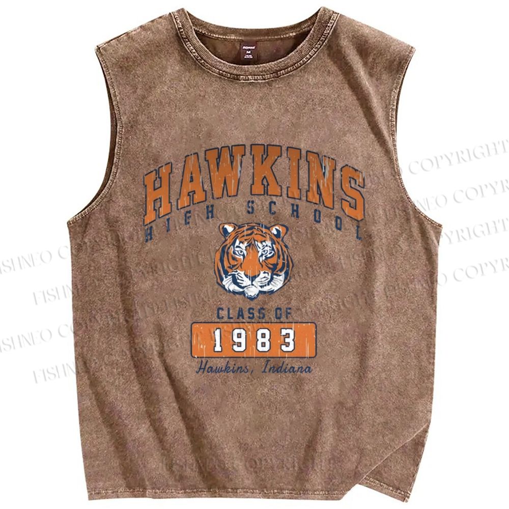 Unisex Vintage Tiger Printed Washed Tank Top