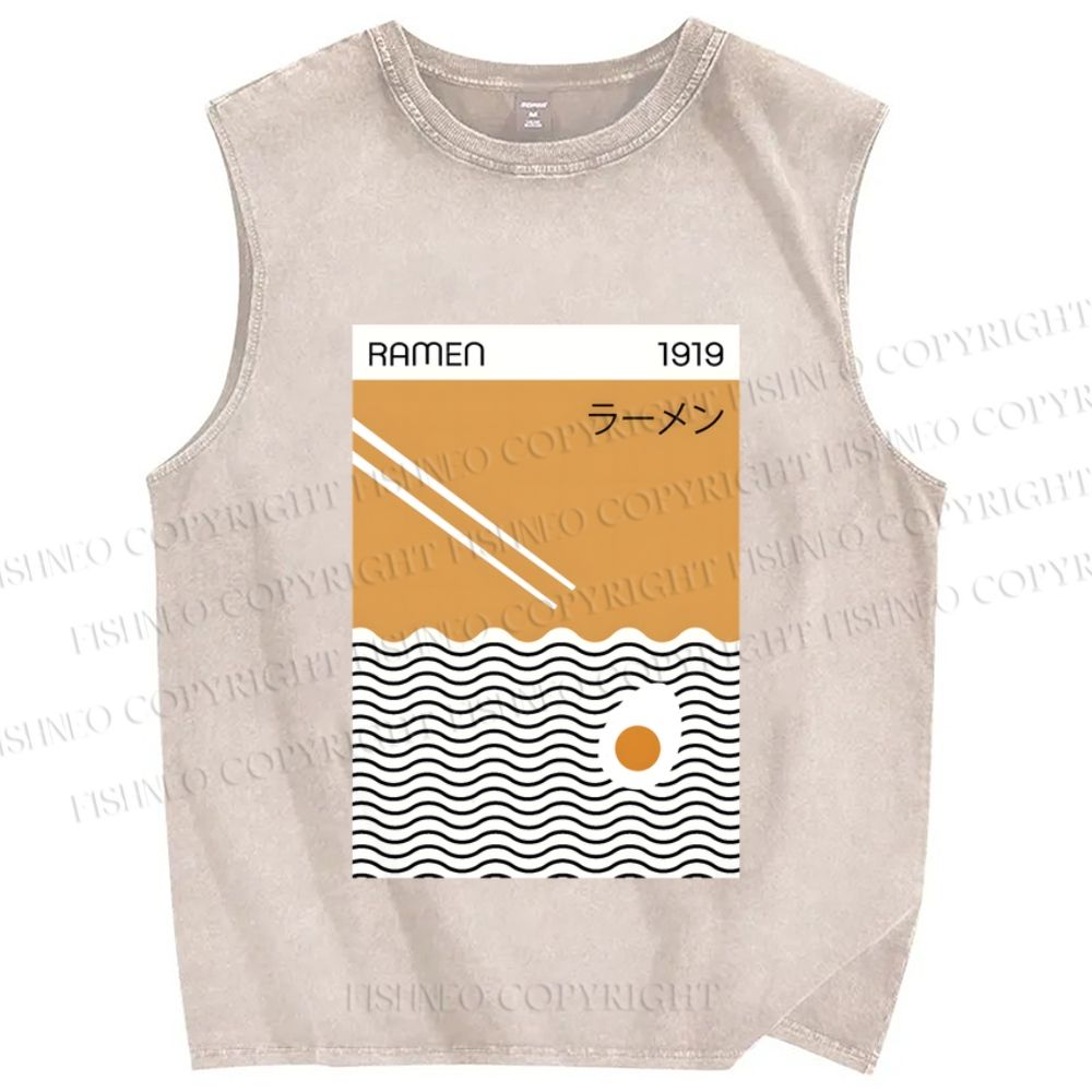 Unisex Geometric Ramen Printed Washed Tank Top